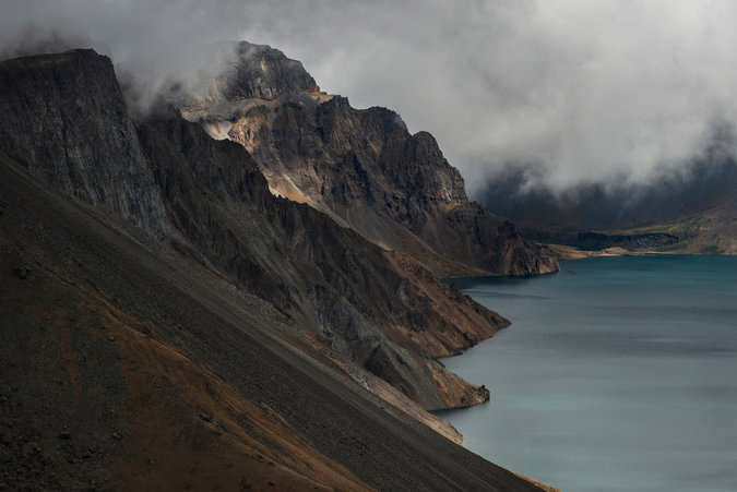 Lake Cheonji, or Heaven Lake, atop Mt. Paektu, the holy mountain of Korea on the Chinese border. It is sacred to both North and South Koreans; the latter must enter the area through China. (Gilles Sabrie/The New York Times)