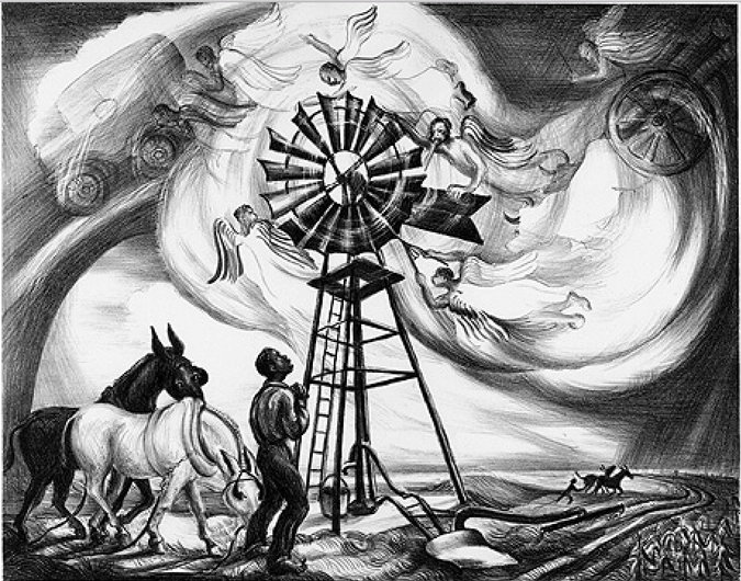 Zekiel Saw the Wheel, a lithograph from 1940; it's everywhere you look. (Talbot Historical Society)