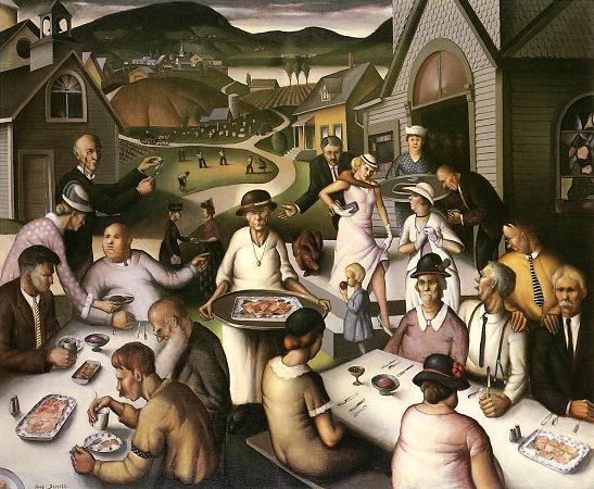 Paul Sample, 1933: Church Supper; many of the men seem highly distracted. (Springfield Museum of Art, Massachusetts)