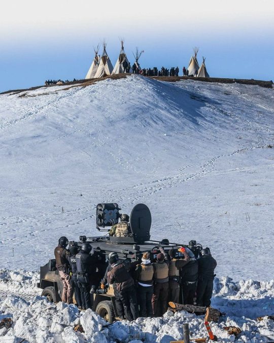 The confrontation at Standing Rock, summarized in a single photograph February 1. (Standing Rock Rising)
